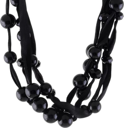 Behave® Ketting Zwart Lint - Met Kralen - 46 cm