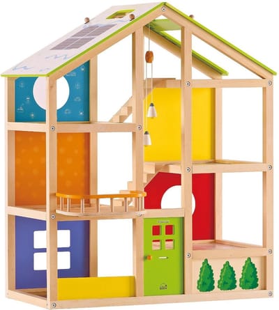 Hape All Season House - Houten Poppenhuis Gemeubileerd | Speelhuis met 6 Kamers en Omkeerbaar Dak, Inclusief Meubels | Vanaf 3 Jaar