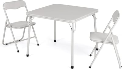 3-Delige Opvouwbare Kindertafel en Stoelen Set - Speeltafel met 2 Stoeltjes - Gewatteerd (PU Leer) - Inklapbaar - Beige