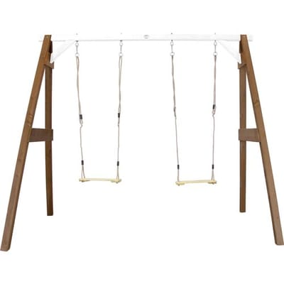 AXI Dubbele Houten Schommel in Bruin/Wit - FSC hout - Vrijstaande schommelset met 2 houten schommelzitjes - Schommelset voor kinderen - 10 jaar Garantie!