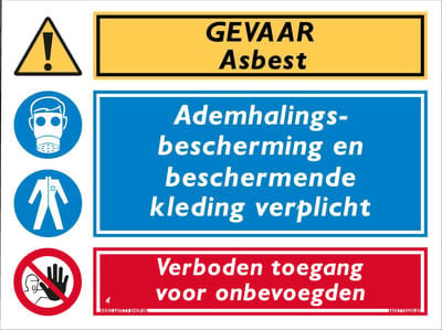 Asbest bord - PBM verplicht + Verboden toegang - Aluminium - 30 x 40 cm