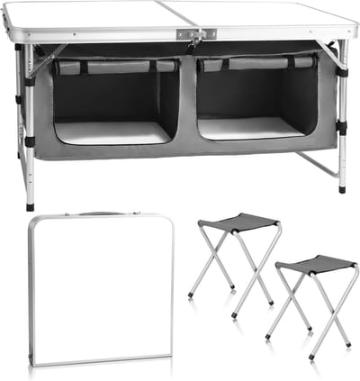 Camping Tafel - Opvouwbare Tafel - Buitenactiviteiten - Verstelbare Poten - 58x66x119 cm - Wit