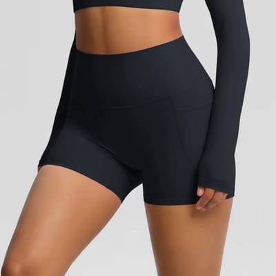 Gym Revolution – Korte Sportlegging dames – Sportbroek dames met zakje – Sportkleding dames – Sport short dames – Hardloopbroek dames kort – High waist sportlegging – Fitness legging dames – Gym short dames – Zwart - Maat XL