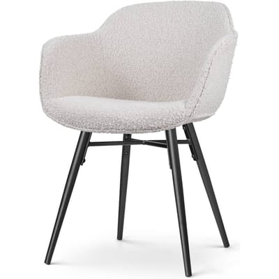 Nolon Nena-Mare Eetkamerstoel Bouclé Beige - met Armleuning - Stof - Zwarte Houten Poten - Scandinavisch