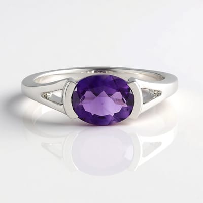 Cavill - Zilveren Ring 925 Sterling Geplatineerd - Marokkaanse Ovale Amethist 1,442 ct - Moderne Bezelzetting - Comfortabel & Echt Edelsteen