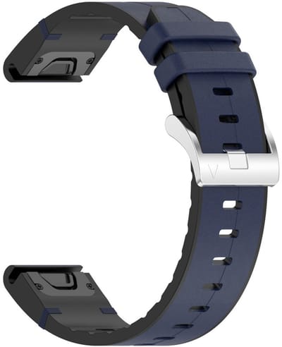 Hybride siliconen-leren bandje - geschikt voor Garmin Fenix 5 / 5 Plus / 6 / 6 Pro / 7 / 7 Pro / 8 (47 mm) / E (47 mm) / Epix (Pro) (2) 47 mm/ Quatix 5 / 6 / 7 / 7 Pro / Approach S60 / S62 / S70 47 mm / MARQ - donkerblauw