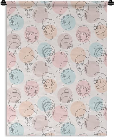 Wandkleed - Wanddoek - Vrouwen - Pastel - Line Art - Patronen - 150x200 cm - Wandtapijt