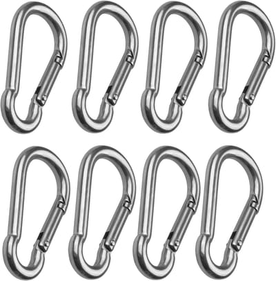 Karabijnhaken Set - Veerclip Haken - Buitenactiviteiten - Roestvrij Staal - M8 80mm - Zilver