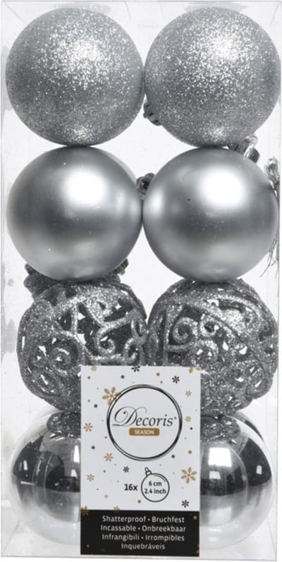 Decoris Kerstballen - 16x st - zilver - D6 cm - kunststof - kerstversiering
