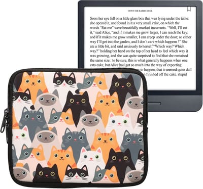 kwmobile Universele Cover voor eReader - Neopreen hoesje Katten design oranje / zwart / wit -
