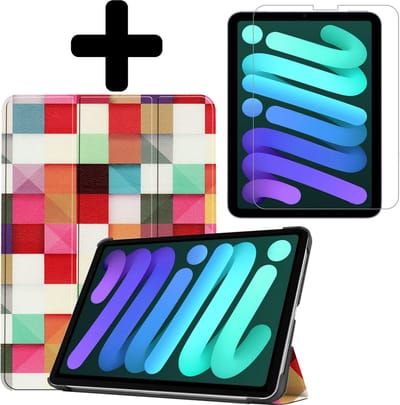 Hoes - Geschikt voor Apple iPad Mini 6 (2021) - 8.3 inch - 6e Generatie - Met Screenprotector - Trifold Bookcase - Hard Cover - Hardcover Book Case - Tablet Hoesje - Blokken