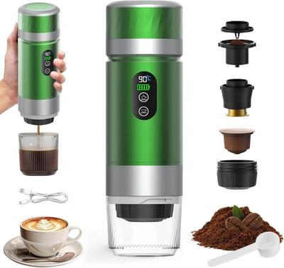 Draagbare koffiemachine,-de nieuwste upgrade van de derde generatie-3-in-1 elektrische espressomachine-12V oplaadbare espressomachine-voor kantoor-reizen-thuis- compatibel met espresso-capsules en gemalen koffie