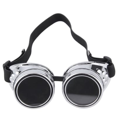 KIMU® Goggles Steampunk Bril - Zilver Chroom Montuur - Zonnebril Glazen - Zilveren Motorbril Burning Man Rave Space Stofbril Zijkleppen Festival