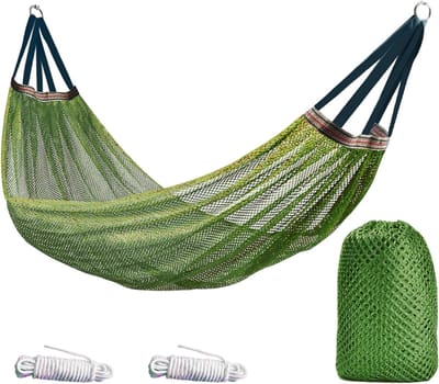 Hangmat voor buiten - 260x130 cm - Geschikt voor kamperen - Oppervlak van ijzijdegaas - Ideaal voor kamperen, buitenactiviteiten en reizen - Maximaal draagvermogen 150 kg
