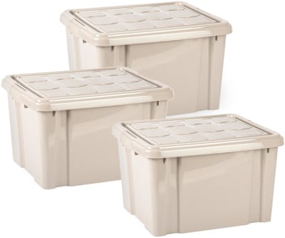 Plasticforte Multi Storage Opslagbox met deksel - beige - 25 liter - L41 x B34 x H24 cm - kunststof - opbergdoos - opbergen