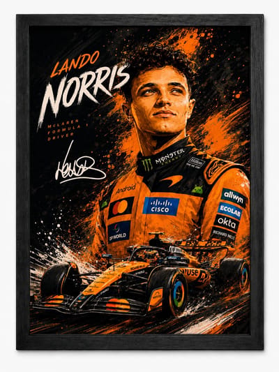 Lando Norris McLaren Poster | Formule 1 Art Style | Inclusief Zwarte A4 Lijst