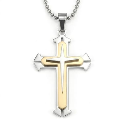 Kruis ketting 60CM met Zilverkleurige en Goudkleurige Accenten – Stoer & Modern Design - voor heren en dames