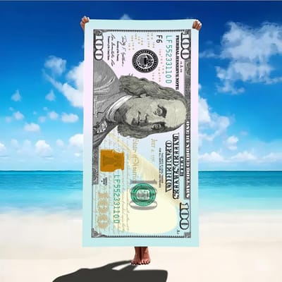 Strandlaken 100 dollarbiljet patroon zonbescherming en winddicht geschikt voor strand zwembad kamperen reizen stranddeken 35x75cm&1pc
