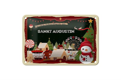 Blechschild Weihnachten Grüße aus SANKT AUGUSTIN Geschenk Deko 18x12cm