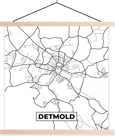 Posterhanger incl. Poster 40x40 cm - Schoolplaat - Detmold - Plattegrond - Kaart - Stadskaart - Textielposter - Blanke latten - Stadskaart