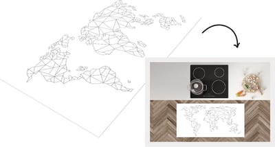 Keukenloper - Loper keuken - Wereldkaart - Lijn - Zwart - Wit - 120x60 cm - Keukenloper vinyl