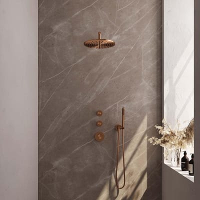 Brauer Copper Carving Thermostatische Regendoucheset Inbouw - Hoofddouche 30 cm - Gebogen Wandarm - Handdouche Staaf - Doucheslang - Wandaansluitbocht