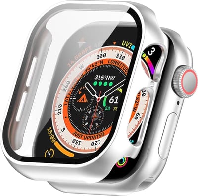 Strap-it Hard case hoesje met screen protector glas - geschikt voor Apple Watch Series 10/11 - 46mm (zilver)