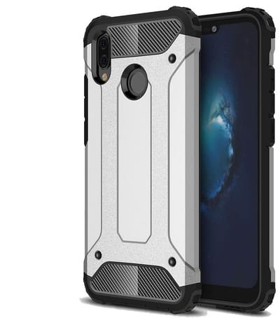 Ntech Hoesje Geschikt voor Huawei P20 Lite (2018) Dual layer Armor Hoesje - Zilver