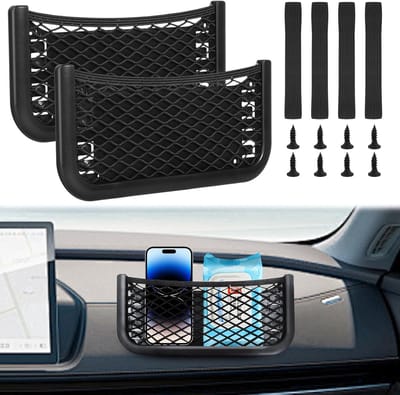Famanu – Set van 2 zelfklevende auto opbergnetten – 26 x 12 cm – Elastisch – Voor telefoon en kleine accessoires
