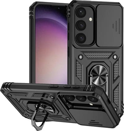 Coverup Hoesje - Geschikt voor Samsung Galaxy S25 Hoesje - Coverup Armor Ring Kickstand Back Cover met Camera Shield - Zwart