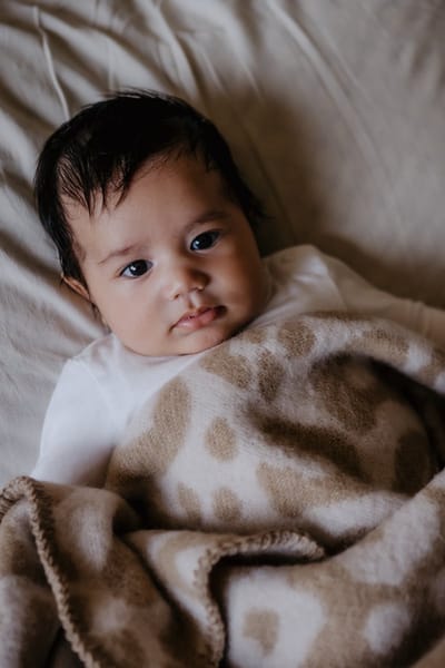 Wollen ledikantdeken - 100% wol - Pure Baby Love - panter - creme en beige - 90x130 cm
