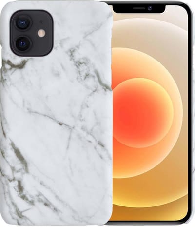Hoesje Geschikt voor iPhone 12 Hoesje Marmer Case Hard Cover - Hoes Geschikt voor iPhone 12 Case Marmer Hoesje Backcover - Wit