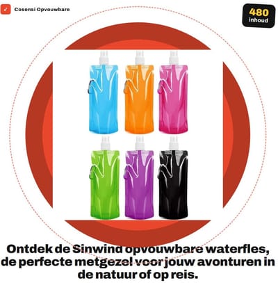 Dailygoods- Waterfles Set van 6 - Opvouwbaar - BPA-vrij - Flexibel - 480 ml - Lekvrij - Drielaagse Composiet - Drinkfles