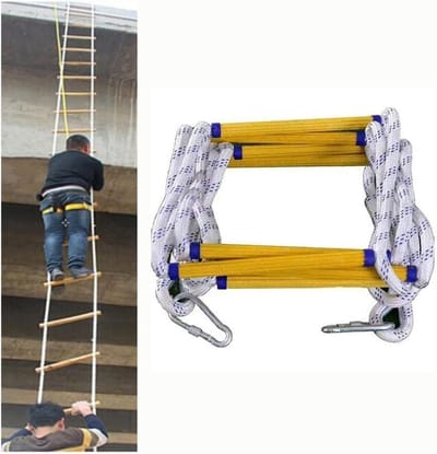Noodlijnladder - Touwladder evacuatie - Snelle ontsnapping - Vlamvertragend materiaal - 25 meter - Zwart