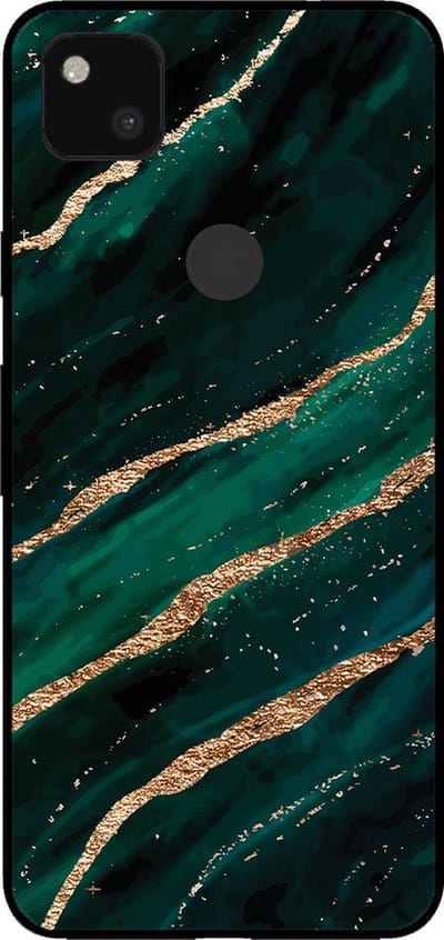 Smartphonica Telefoonhoesje voor Google Pixel 4A met marmer opdruk - TPU backcover case marble design - Groen Goud geschikt voor Google Pixel 4A