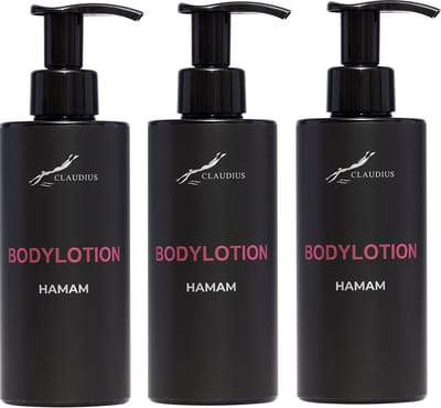 Bodylotion Hamam 300 ml - met pomp - zwarte fles - set van 3 stuks - Voordeelverpakking