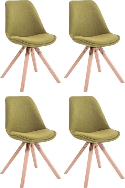CLP Toulouse Set van 4 Stoelen - Zonder armleuning - Vierkant frame - Stof - groen natura