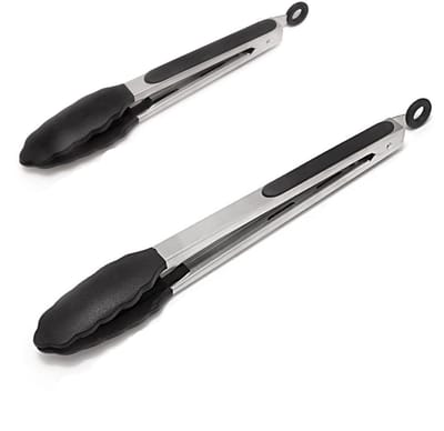 QTTVBTNA -2-delige Keukentangset van Roestvrij Staal – Multifunctionele Grill- & Serveertangen met Vergrendeling en Hittebestendige Siliconen Punt voor Anti-aanbak Pannen, 23 cm + 30 cm