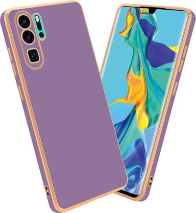 Cadorabo Hoesje geschikt voor Huawei P30 PRO in Glossy Paars - Goud - Beschermhoes Case Cover van flexibel TPU-silicone en met camerabescherming
