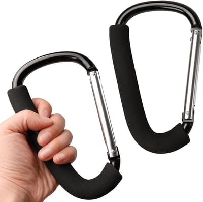 Grote aluminium karabijnhaken voor kinderwagens, 16 cm, ideaal voor tas en winkelaccessoires, 2 stuks