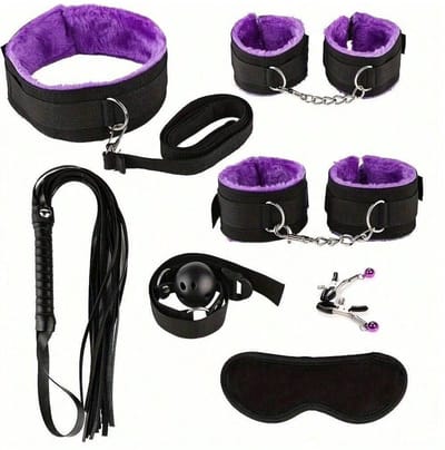 Oneay BDSM Set 7-delig – Bondage Set met Handboeien, Gag Ball & Zweep – SM Speeltjes voor Koppels – Beginners Bondage Kit – Verstelbaar & Comfortabel – Erotisch Cadeau voor Hem & Haar - Paars