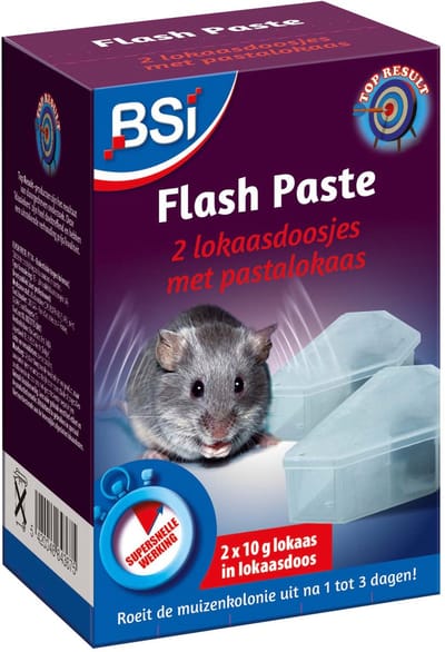 BSI - Flash Paste - Rodenticide - Pastalokaas tegen muizen - 2 lokaasdoosjes met elk 10 g