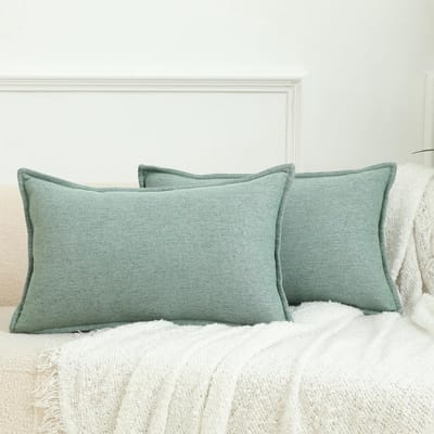 Set van 2 Neutrale Linnen Kussenslopen 30x50cm in Teal voor Woonkamer, Sofa en Bed - Decoratieve Rectangulaire Kussens voor Boho en Landelijke Stijl Decoratie