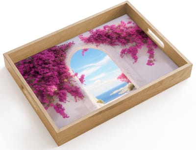 Dienblad hout 40x30 cm - Schootdienblad - Zee - Roze - Bloemen - Poort - Borrelplank rechthoek - Plateau dienbladen
