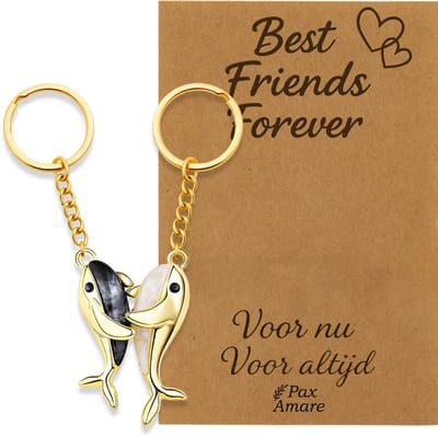 BFF Sleutelhanger voor 2 'Best Friends Forever' - Walvissen - Sleutelhangers op Cadeau Kaartje - Goudkleurig - Vriendschap Symbool - Pax Amare