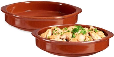 La Dehesa Tapas ovenschaal / serveerschaal - 2x - rond - Spaans terracotta/aardewerk - D38 x H8 cm - Klassieke stijl