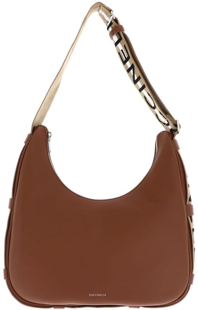 COCCINELLE schoudertas Raquel Handbag Double Grainy Leather Cognac / Noir bruine