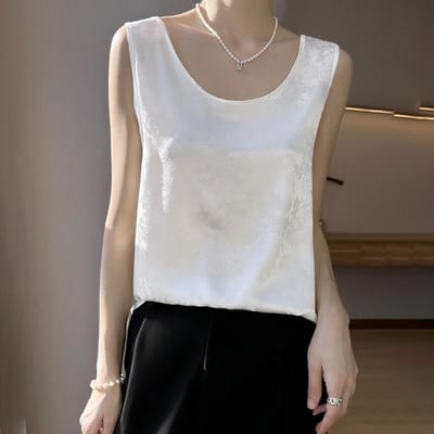 Satijnen Acetaatzuur Tanktop met Ronde Hals en Spaghettibandjes voor Dames in Zomerkleding voor Pakken en Losse Mouwloze Onderhemd XL gray