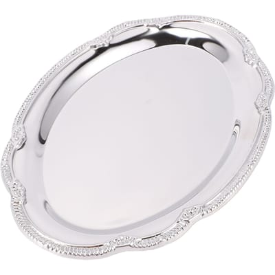 Plateau de service argenté Acier inoxydable Ovale Miroir Élégant Vintage Décoratif Plateau à apéritifs pour Buffet Mariage Fête 28cm/11.0in