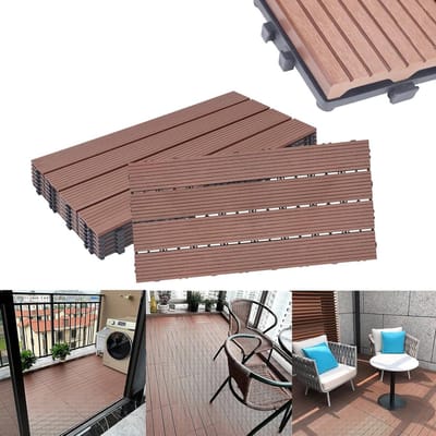 Houten Kunststof Tegels - Terrastegels Balkontegels - Tuin Balkon Terras - Vorstbestendig Antislip - 30 x 60 cm - Bruin